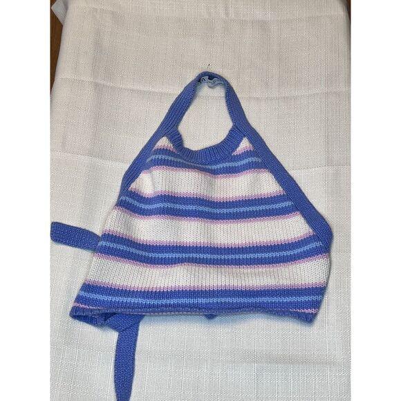 Zara Y2K style knit crop top halter neck pastel‎ stripes backless Size Small - Picture 1 of 3